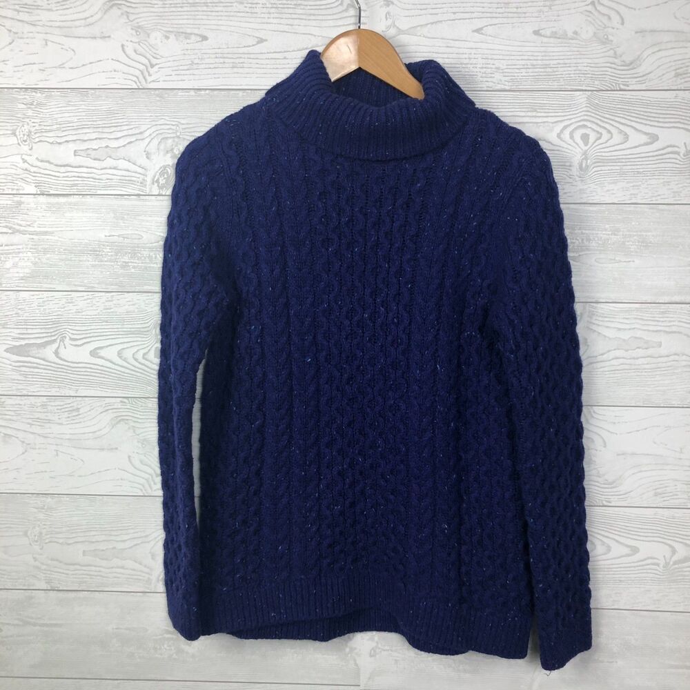Lands End Women's Small 6/8 Speckled Turtleneck Cable Knit Sweater Wool Blend